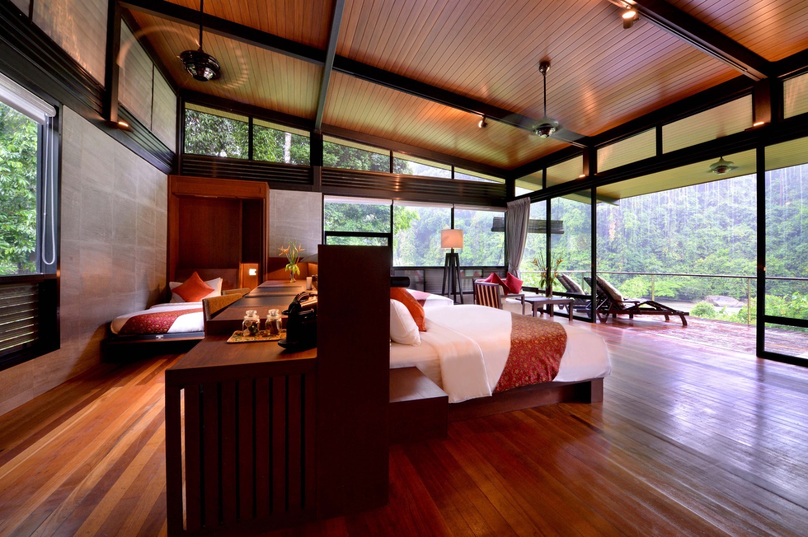 Open dining deck at Borneo Rainforest Lodge overlooking the Danum River