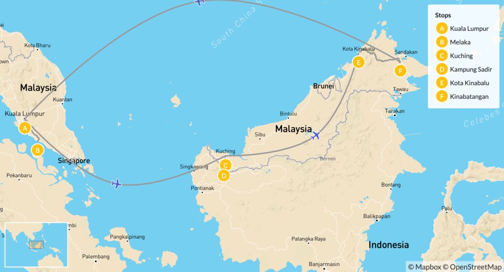 Route map across Sabah, west to east — Danum Valley